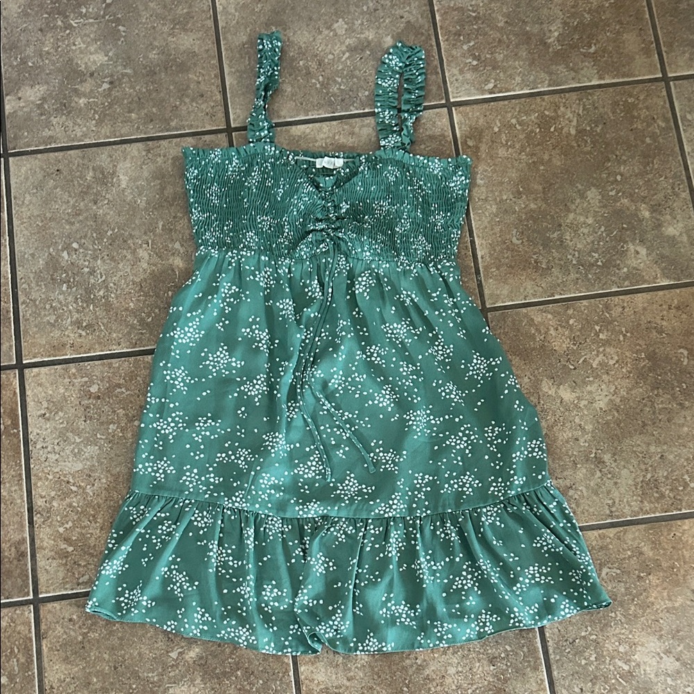Lush Women’s Green and White Floral Summer Mini Dress Size M
